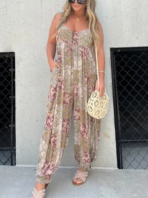 2024 Hot Sale Patchwork Print Loose Jumpsuit (Free Shipping)