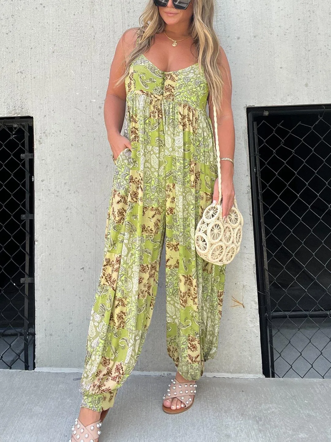 2024 Hot Sale Patchwork Print Loose Jumpsuit (Free Shipping)