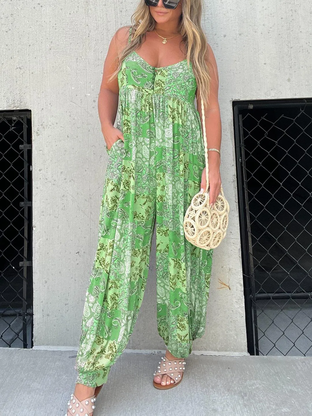 2024 Hot Sale Patchwork Print Loose Jumpsuit (Free Shipping)
