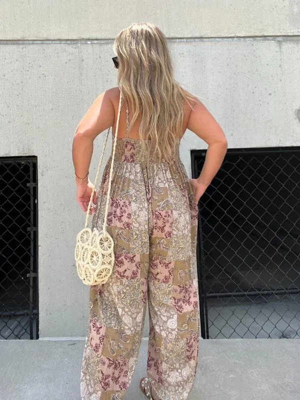 2024 Hot Sale Patchwork Print Loose Jumpsuit (Free Shipping)