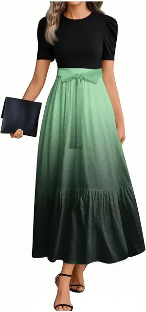 2025 Beach Womens Dresses, Maxi Gradient Trendy Jumpsuits for Women Elegant Bow Crew Neck Womens Romper