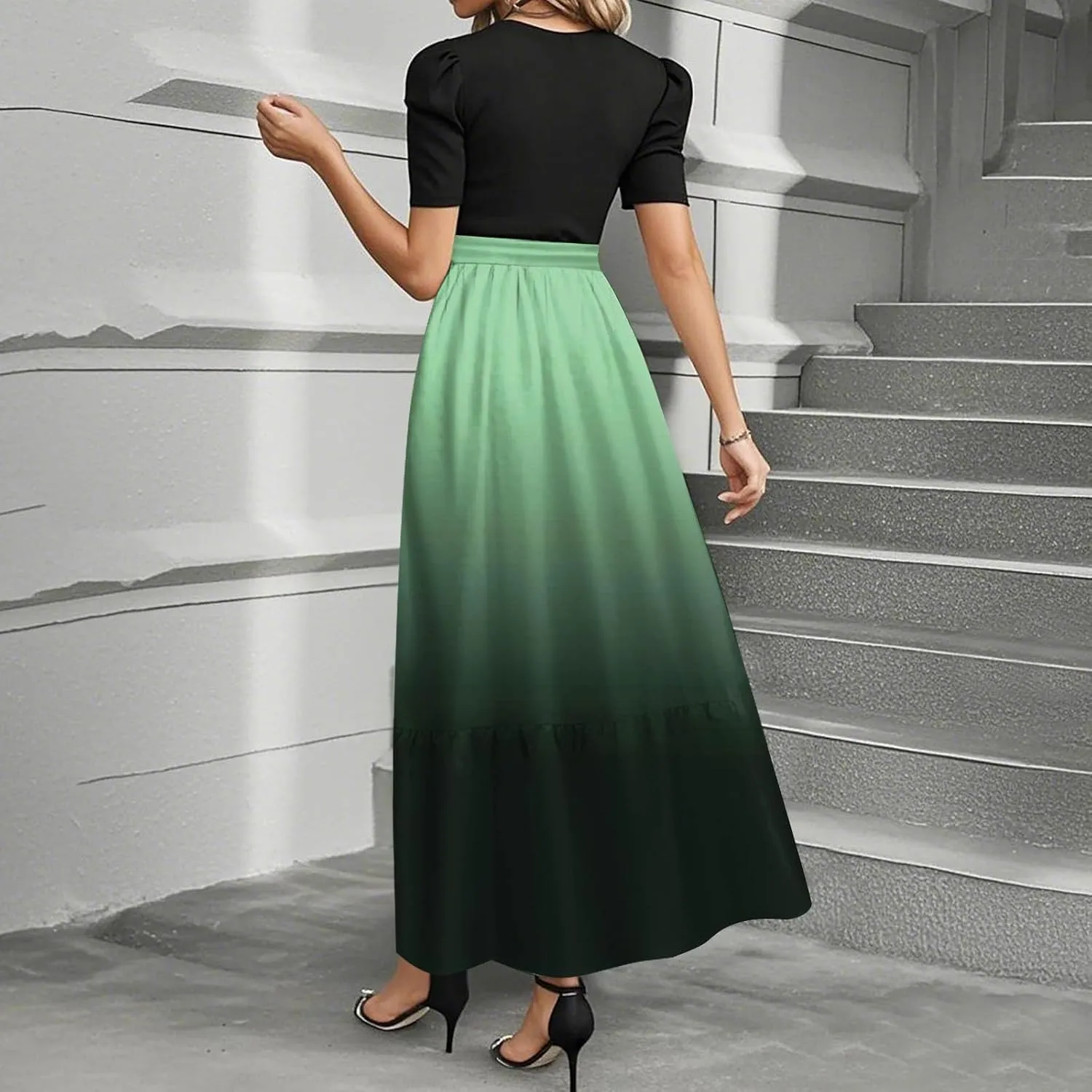 2025 Beach Womens Dresses, Maxi Gradient Trendy Jumpsuits for Women Elegant Bow Crew Neck Womens Romper