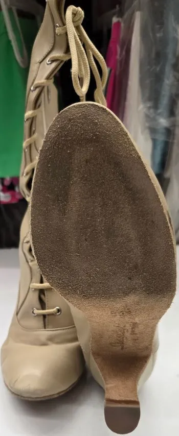 2.25" Daphne II -- Women's Flare Heel Ballroom Lace-Up Boot -- Beige