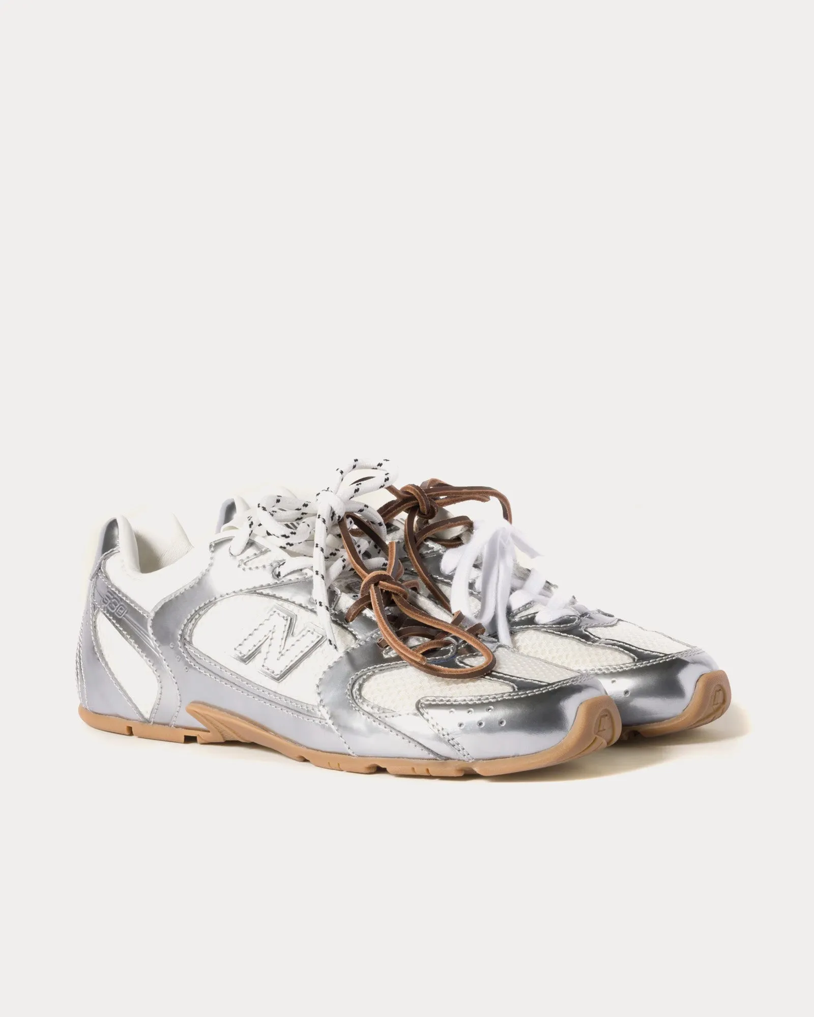 530 SL Metallic Leather & Mesh Silver Low Top Sneakers