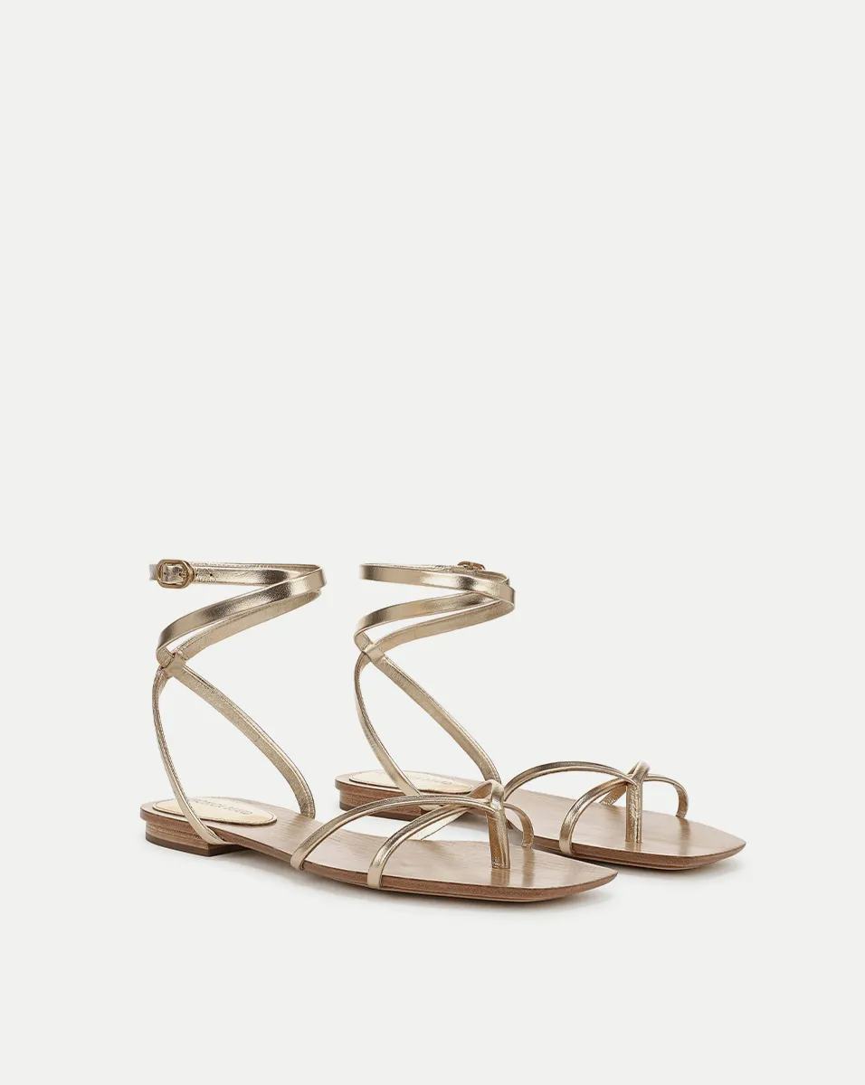 Allegra Metallic Ankle-Wrap Sandal