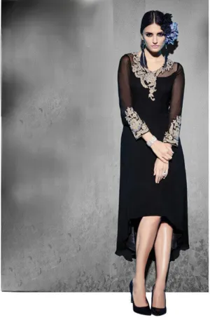 Black Embroidered Georgette Designer Kurti