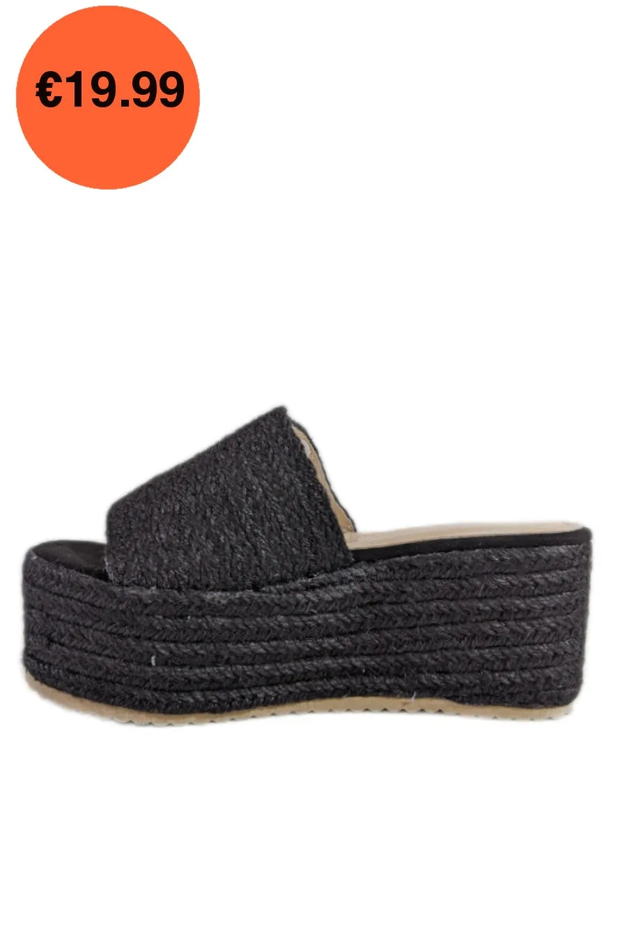 Black Jute Platform Mule Sandals