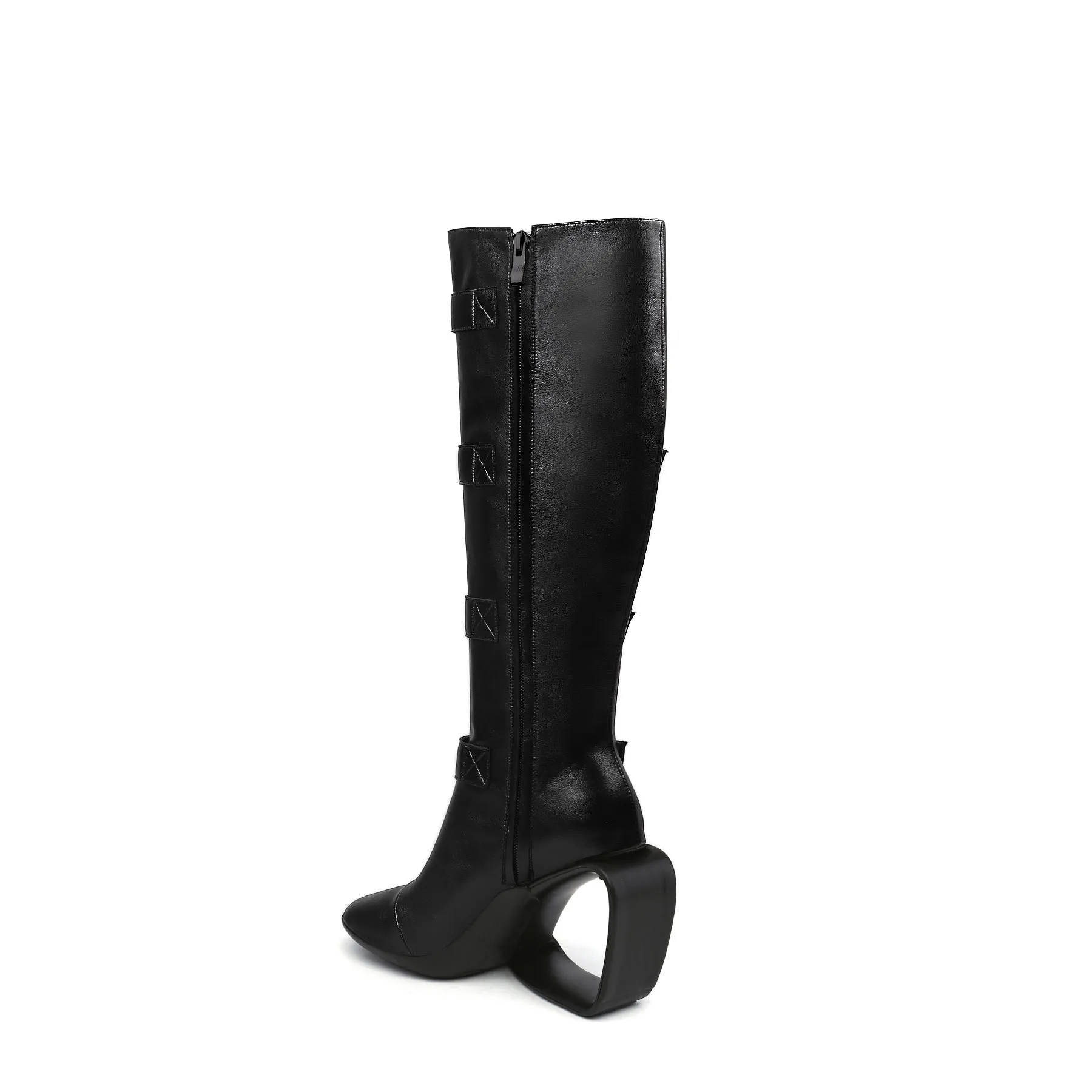 Black Knee-High Multi-Buckle Strap Boots