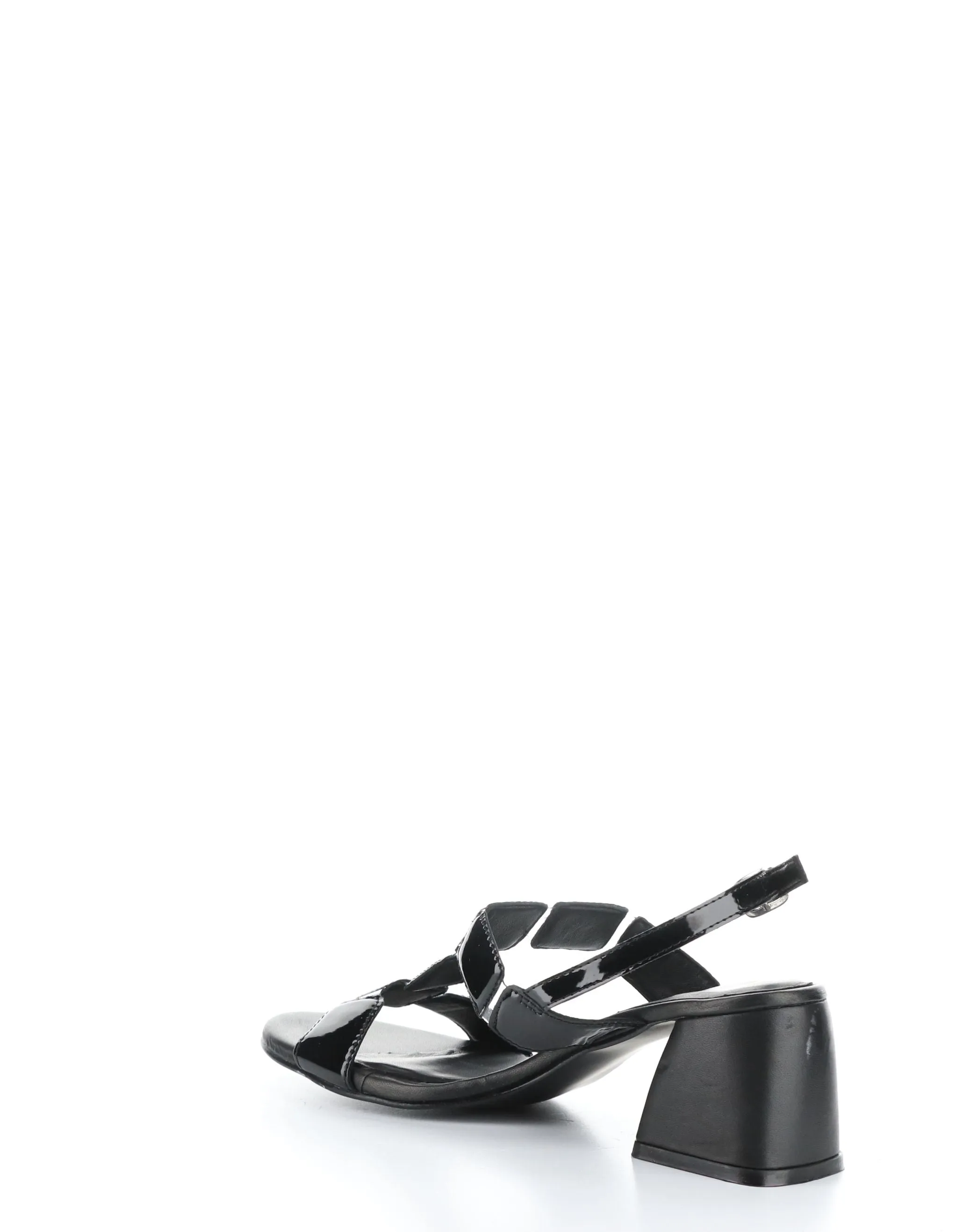Bos & Co "Glow" Black patent block heel sandal