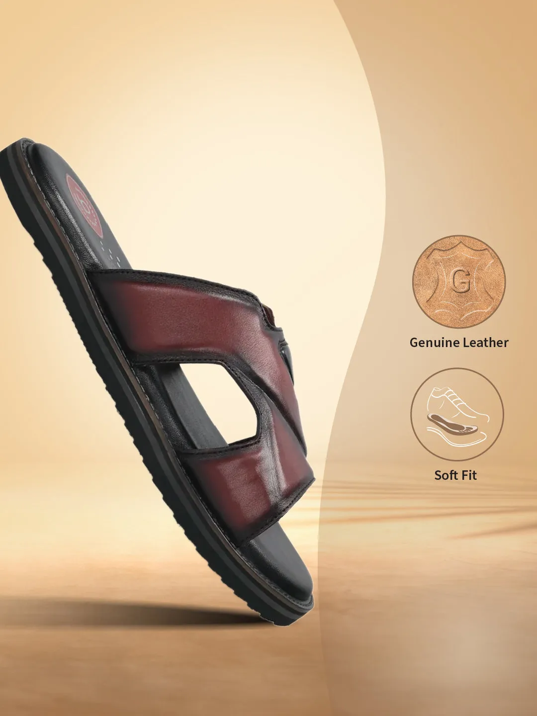 bugatti Dark Red Premium Leather Sandals