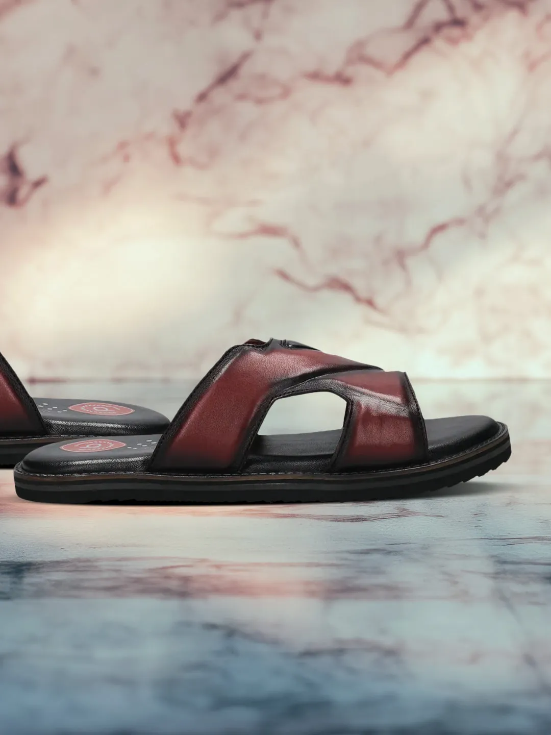bugatti Dark Red Premium Leather Sandals