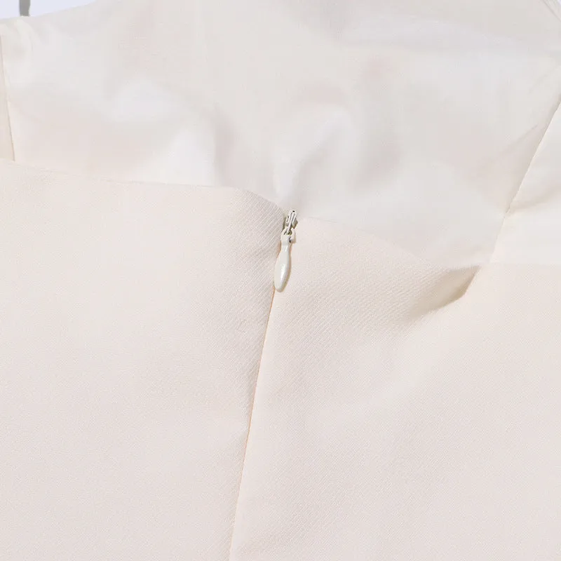 Daphne™ | White Oblique Shoulder Sling Pleated Dress
