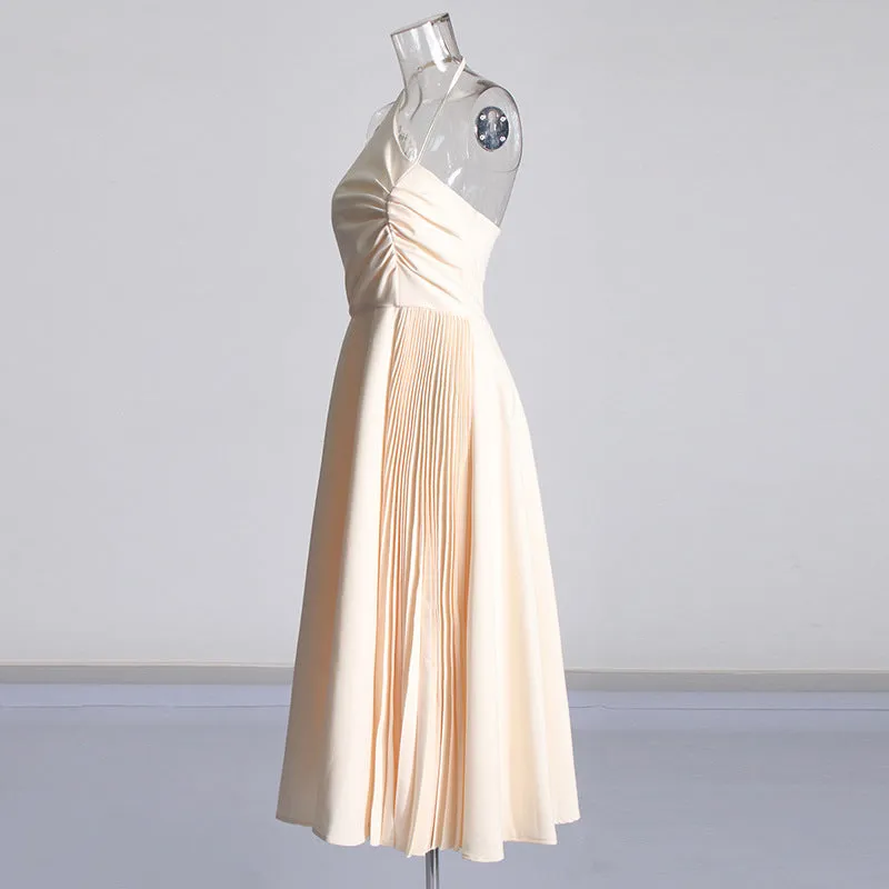 Daphne™ | White Oblique Shoulder Sling Pleated Dress