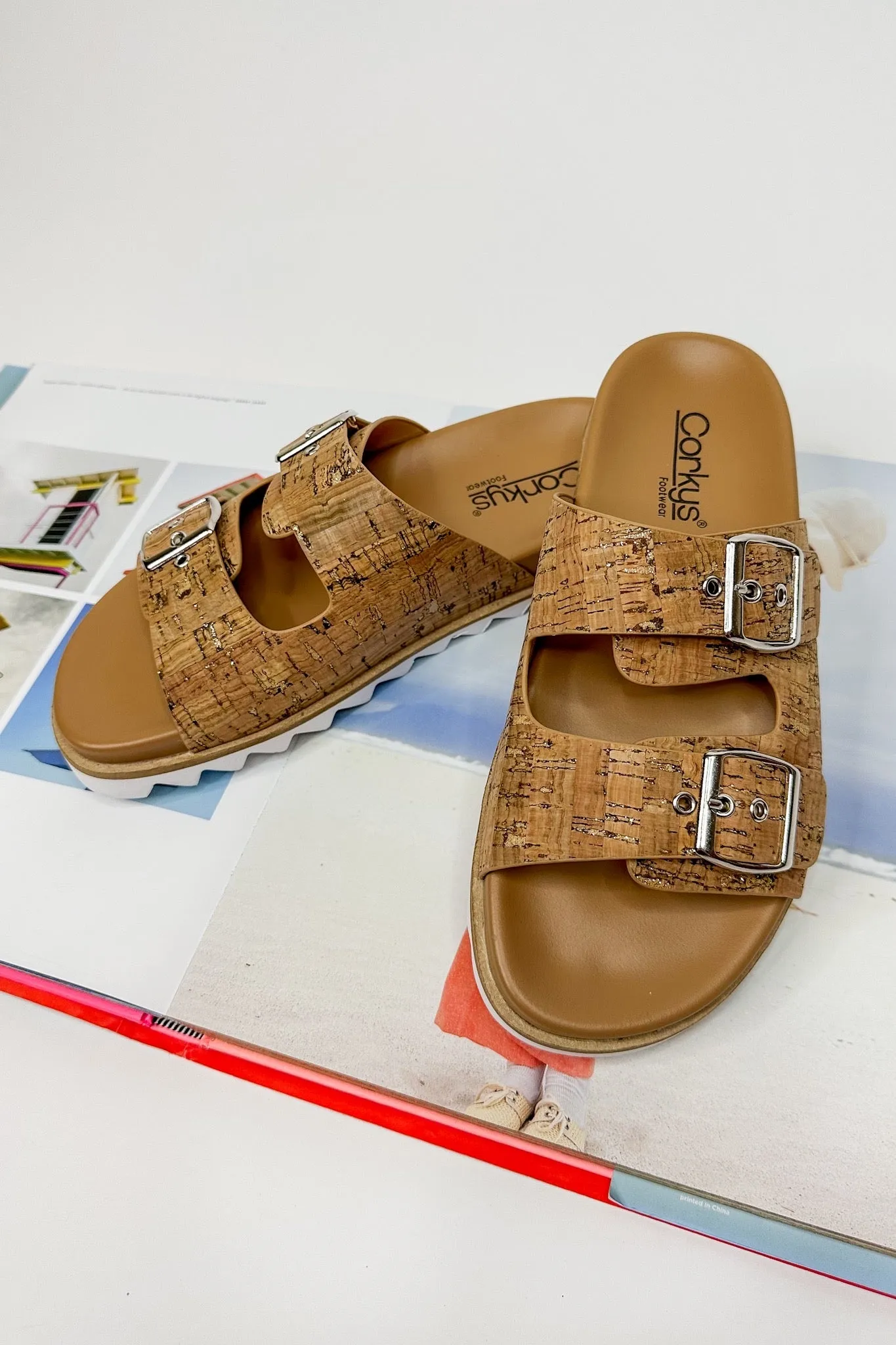 Dash Double Strap Slide On Corkys Sandal in Glitter Cork