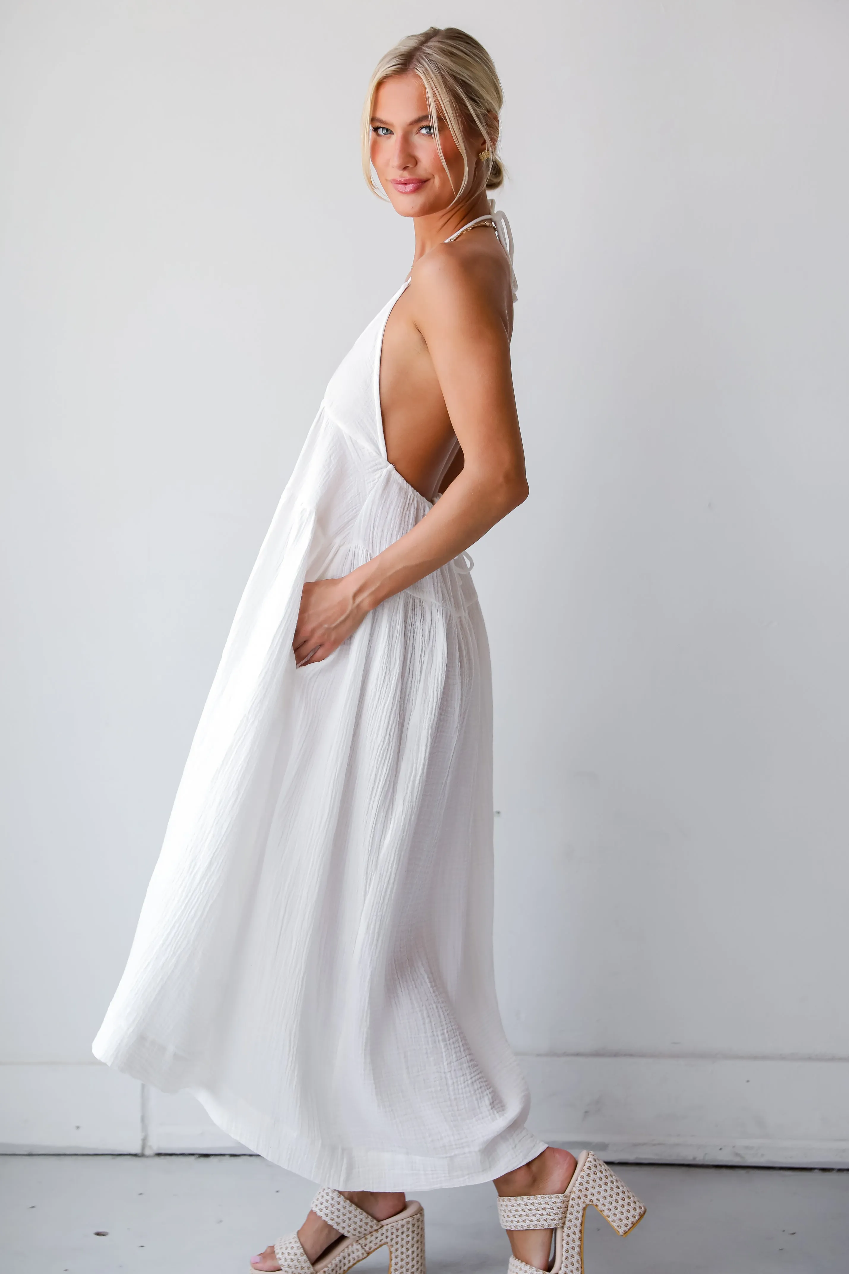 FINAL SALE - Memorable Entrance White Linen Halter Midi Dress