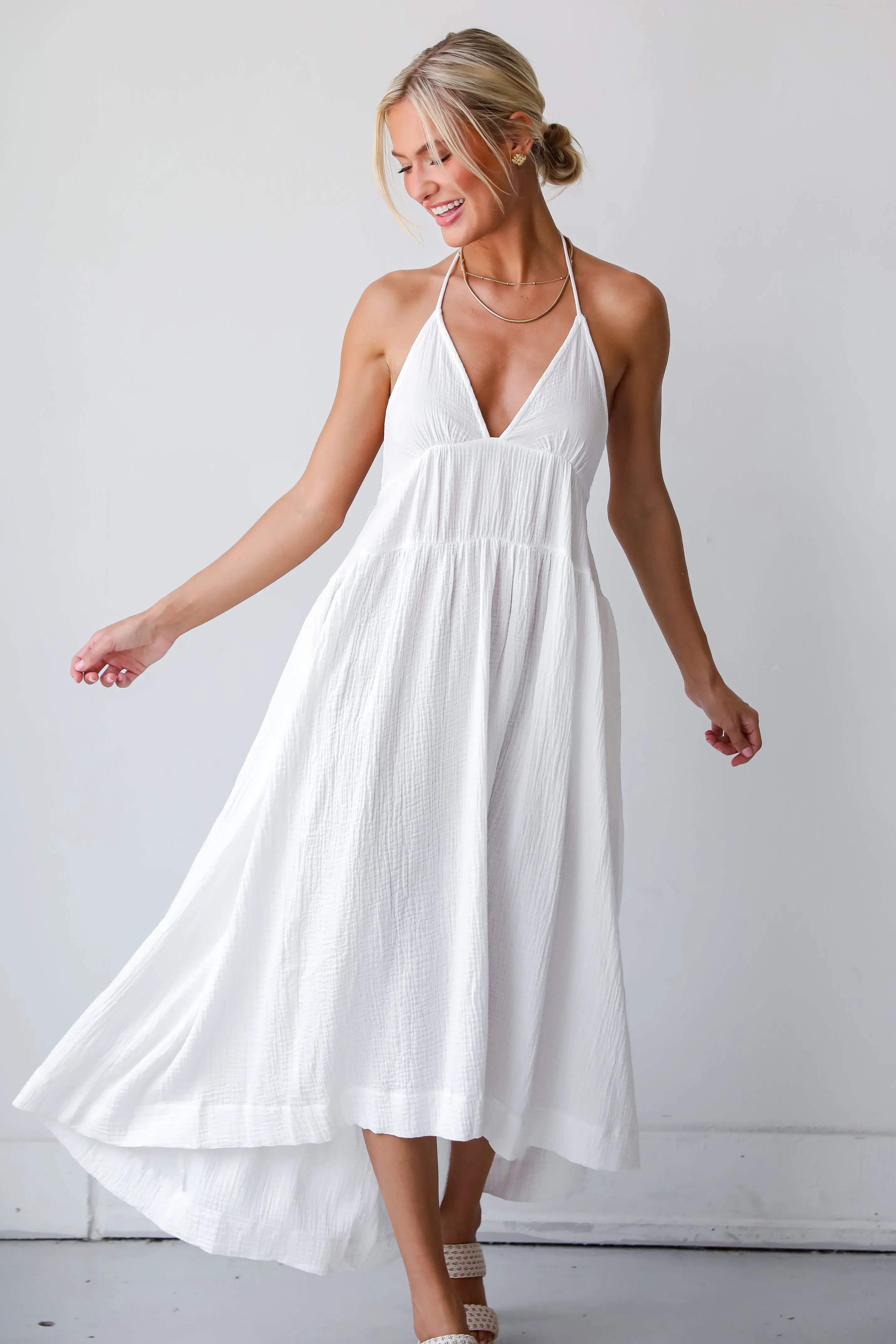 FINAL SALE - Memorable Entrance White Linen Halter Midi Dress