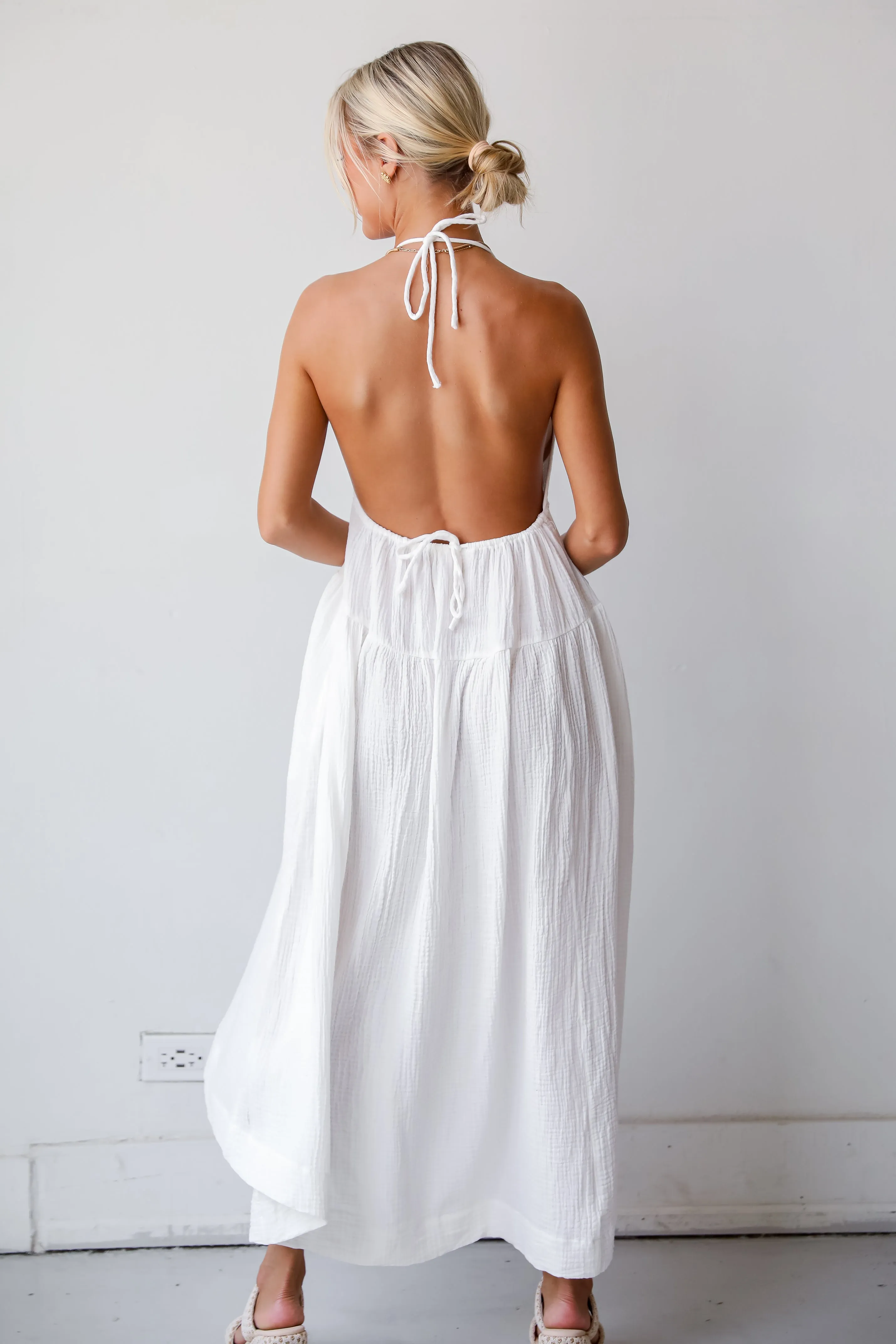 FINAL SALE - Memorable Entrance White Linen Halter Midi Dress