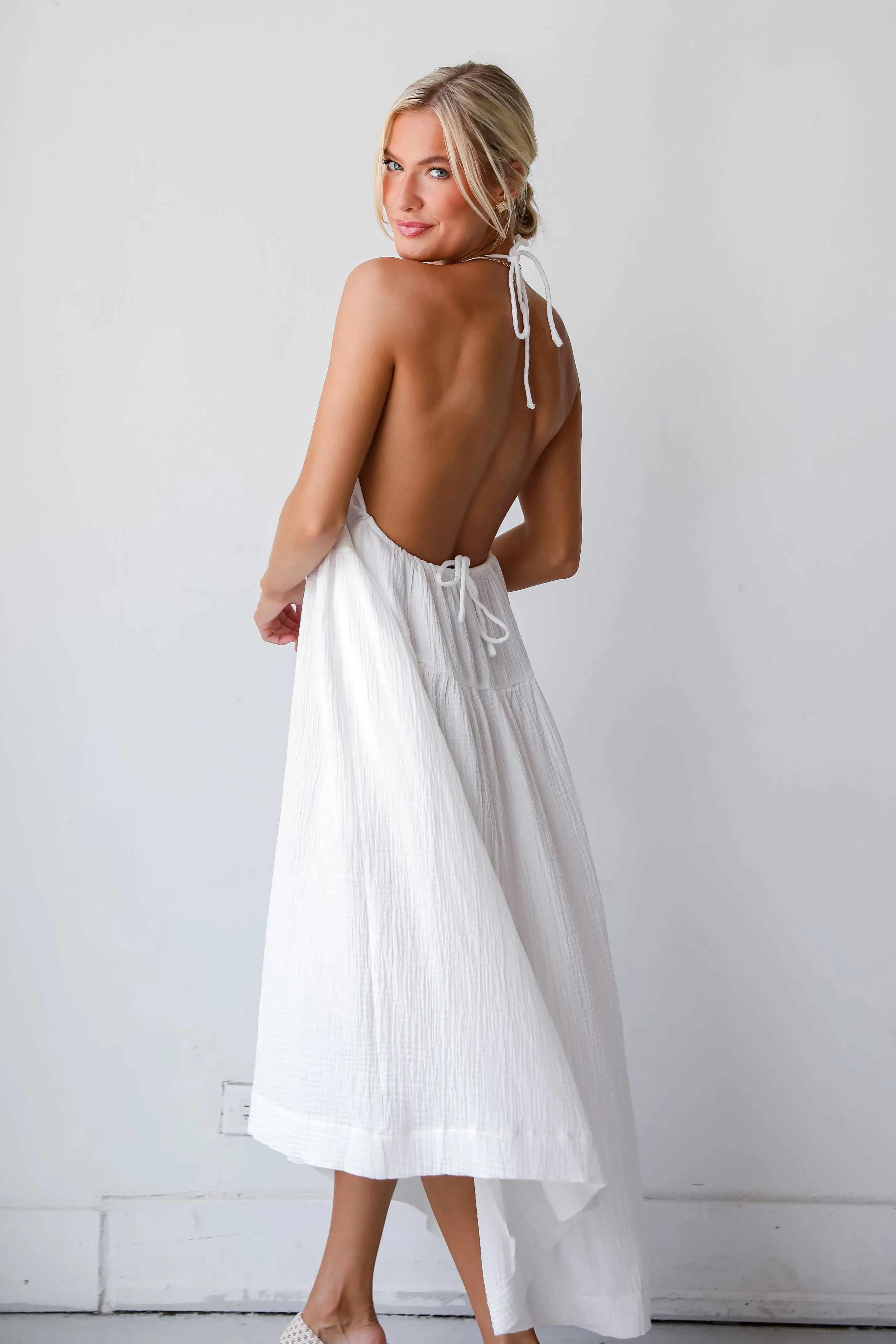 FINAL SALE - Memorable Entrance White Linen Halter Midi Dress