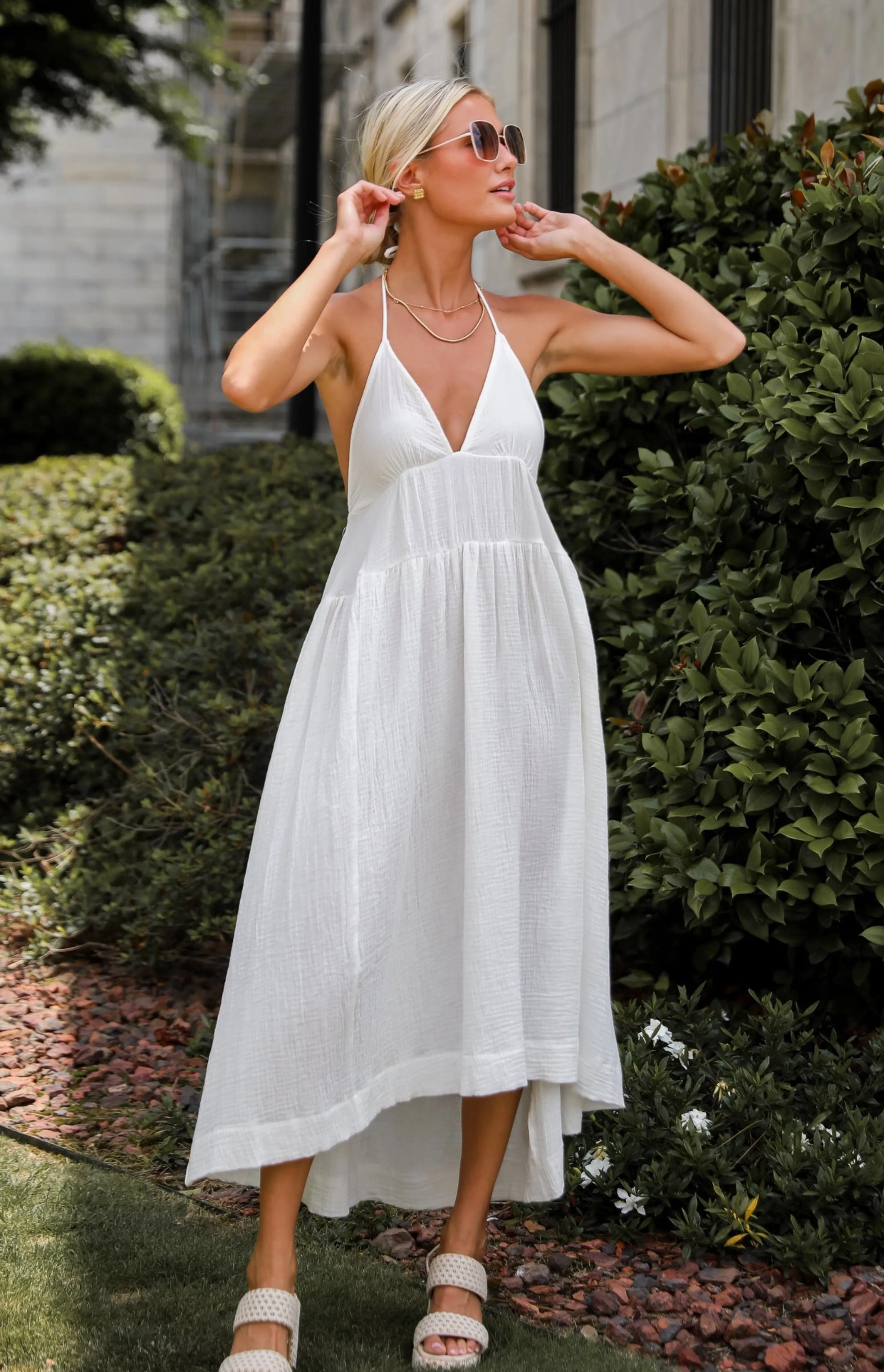 FINAL SALE - Memorable Entrance White Linen Halter Midi Dress