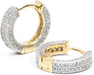 Fully Iced Two Tone Yellow Gold Plated 925 Sterling Silver Men's Women's Hypoallergenic Classic Small Huggie Hoop Earrings Jewelry Birthday Gifts for Men,Women