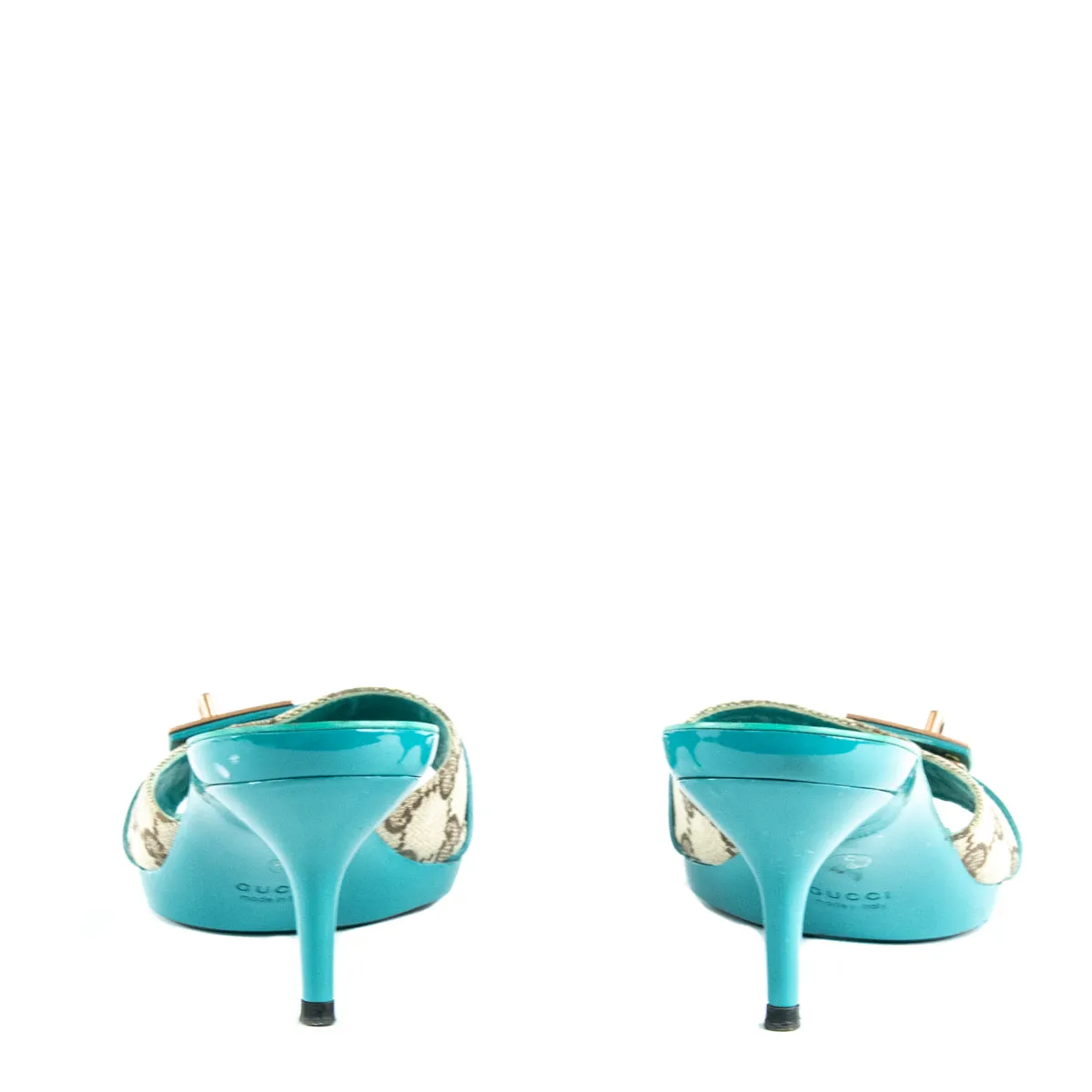 Gucci Turquoise & GG Canvas Slide Sandals Size US 7.5 | EU 37.5