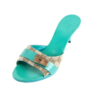 Gucci Turquoise & GG Canvas Slide Sandals Size US 7.5 | EU 37.5