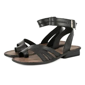 Hamisi : Ladies Leather Sandal in Black Cayak