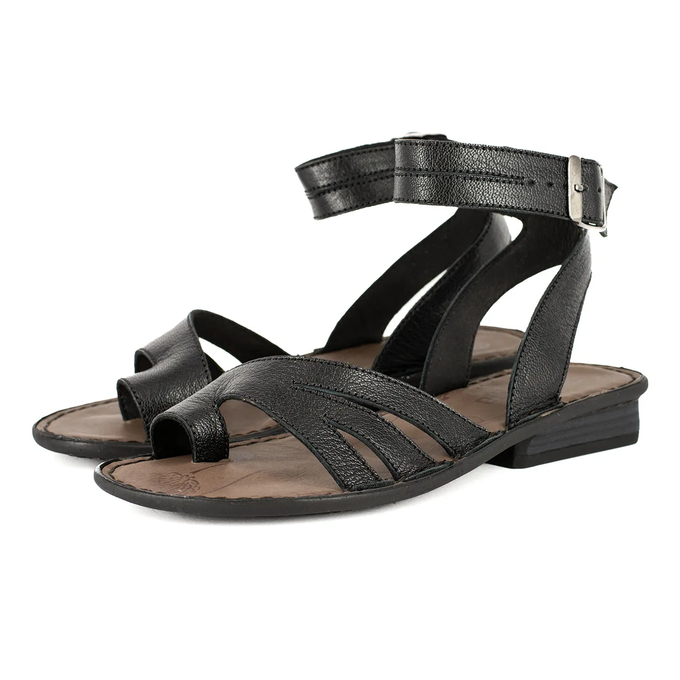 Hamisi : Ladies Leather Sandal in Black Cayak
