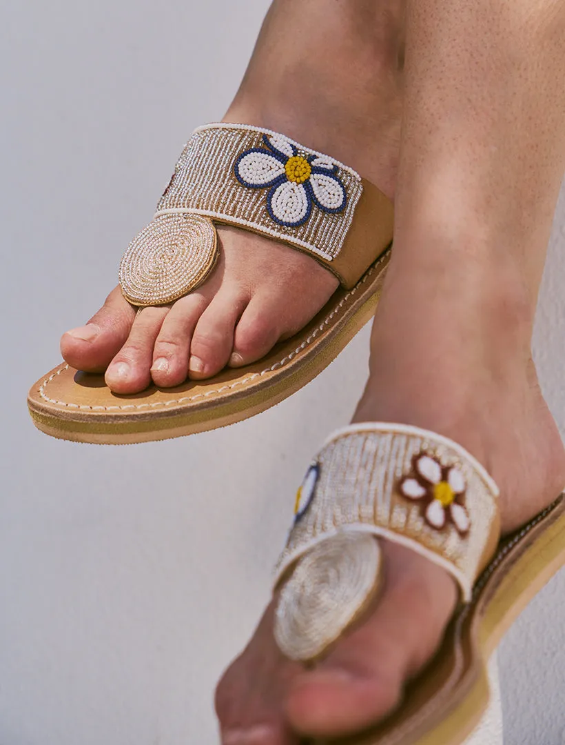 Heron LP Leather Sandal White Flower
