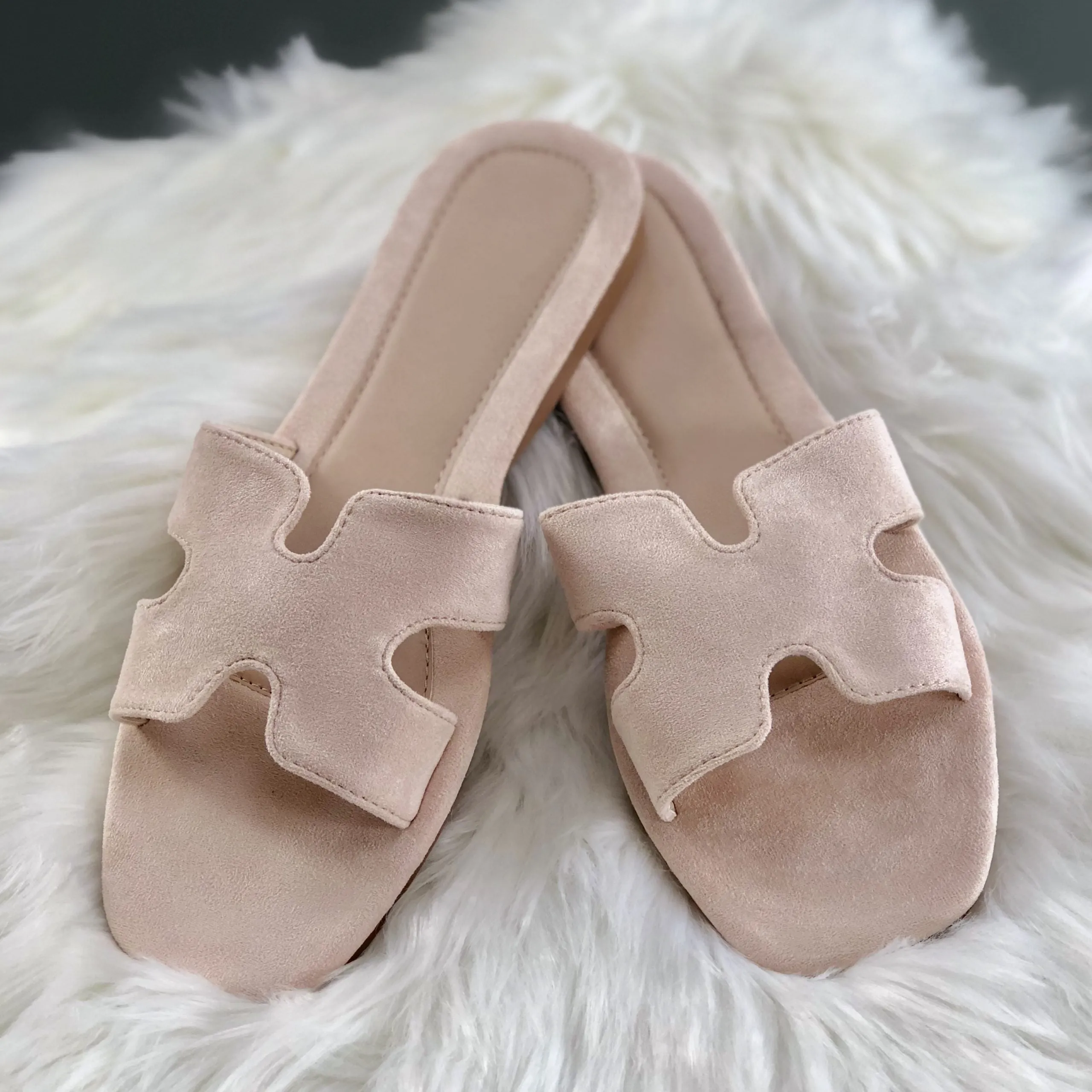 Hettie Beige Suede Flat Mules Sandal 