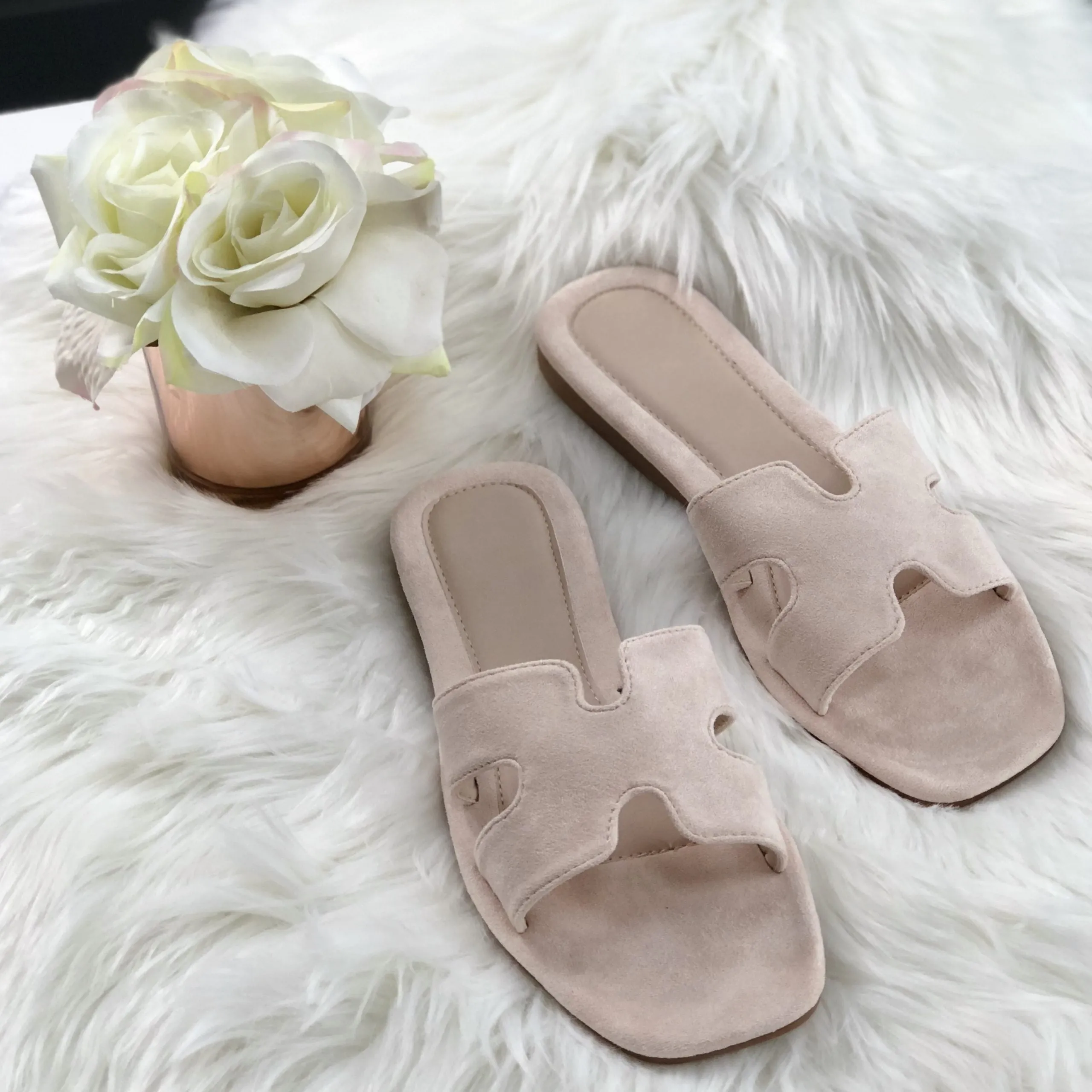 Hettie Beige Suede Flat Mules Sandal 