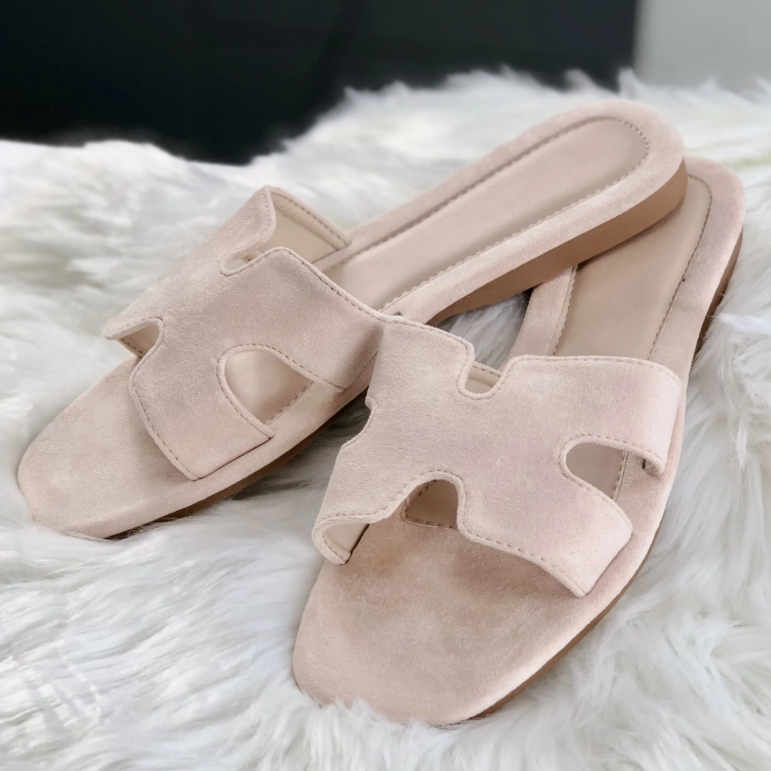 Hettie Beige Suede Flat Mules Sandal 