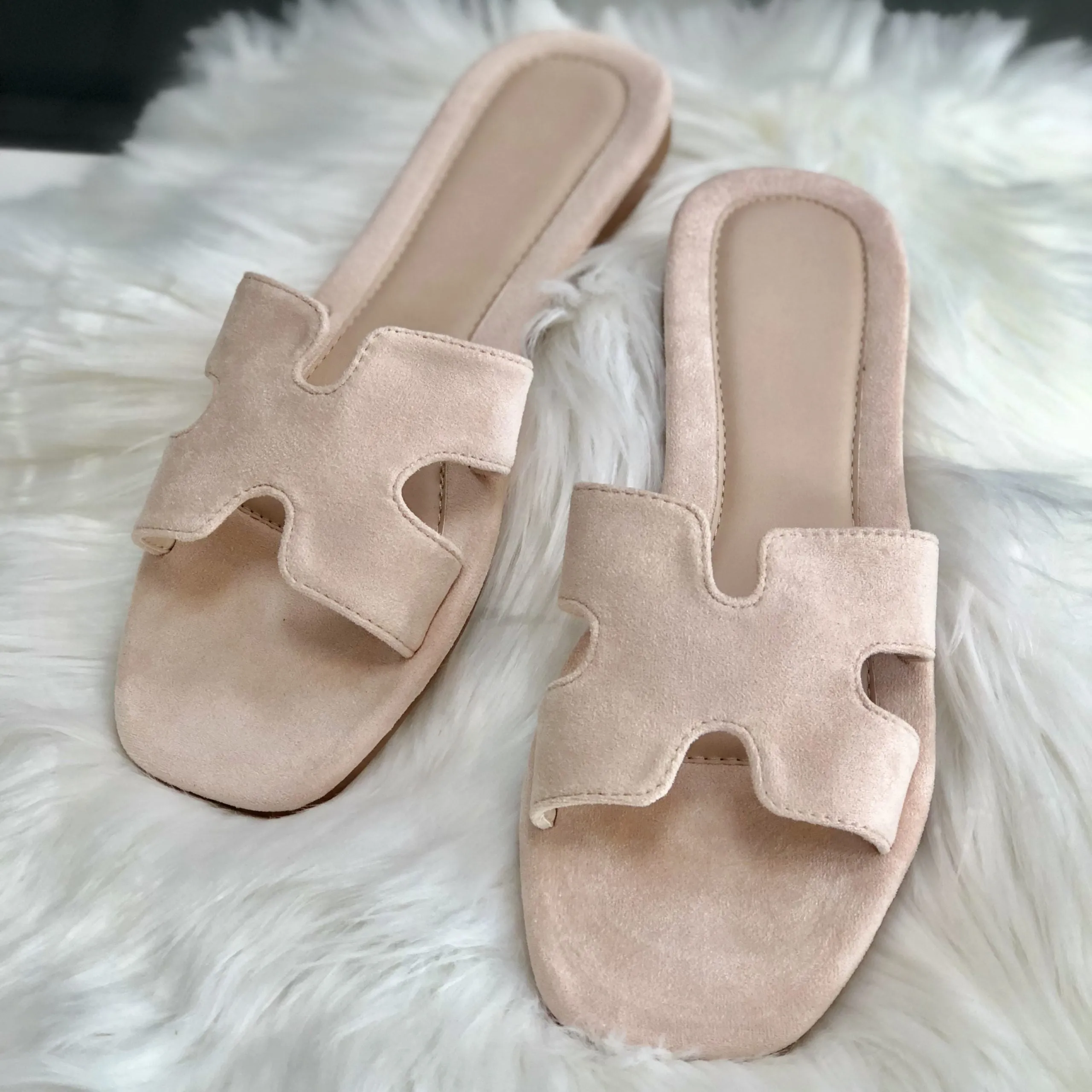Hettie Beige Suede Flat Mules Sandal 