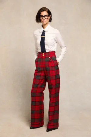 High Waisted Wide Leg Trouser (Red Tartan)
