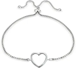 Hoops & Loops Sterling Silver Open Heart Polished Adjustable Bracelet