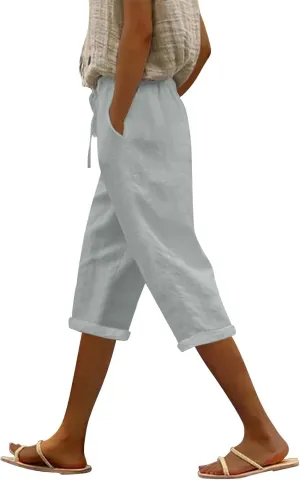 LCMTWX Wide Leg Linen Pants for Women 2025 Linen Elastic Seven Pants Beach Casual Pants Linen Capri Pants 2025 Pants with