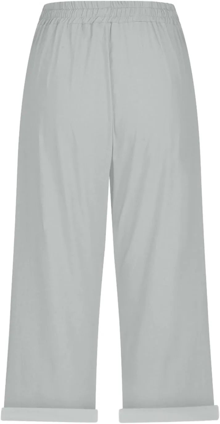 LCMTWX Wide Leg Linen Pants for Women 2025 Linen Elastic Seven Pants Beach Casual Pants Linen Capri Pants 2025 Pants with