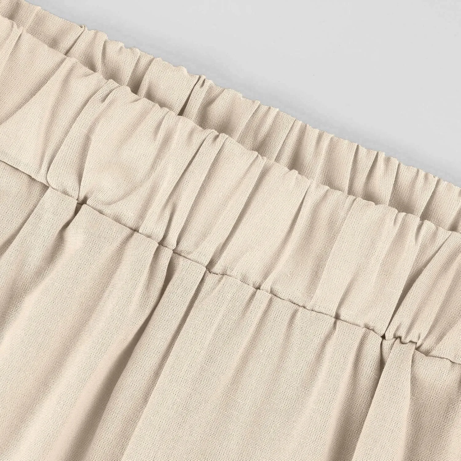 Linen Cropped Pants for Women Cotton High Waisted Wide Leg Pants Casual Summer Plus Size Beach Capris with Pockets