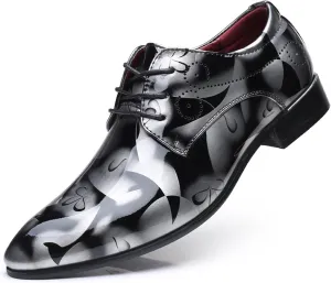 Men's Dress Shoes Fashion Floral Patent Leather Tuxedo Oxfords Formal Business Wedding Shoes Classic Suit Shoes