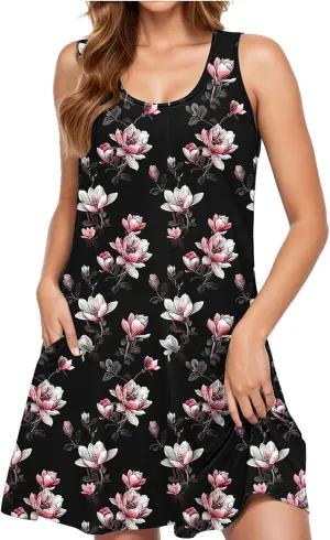 Midi Dress for Women Floral Print Sleeveless Summer Dresses Boho Flowy Casual Dress Beach Vacation Sundress