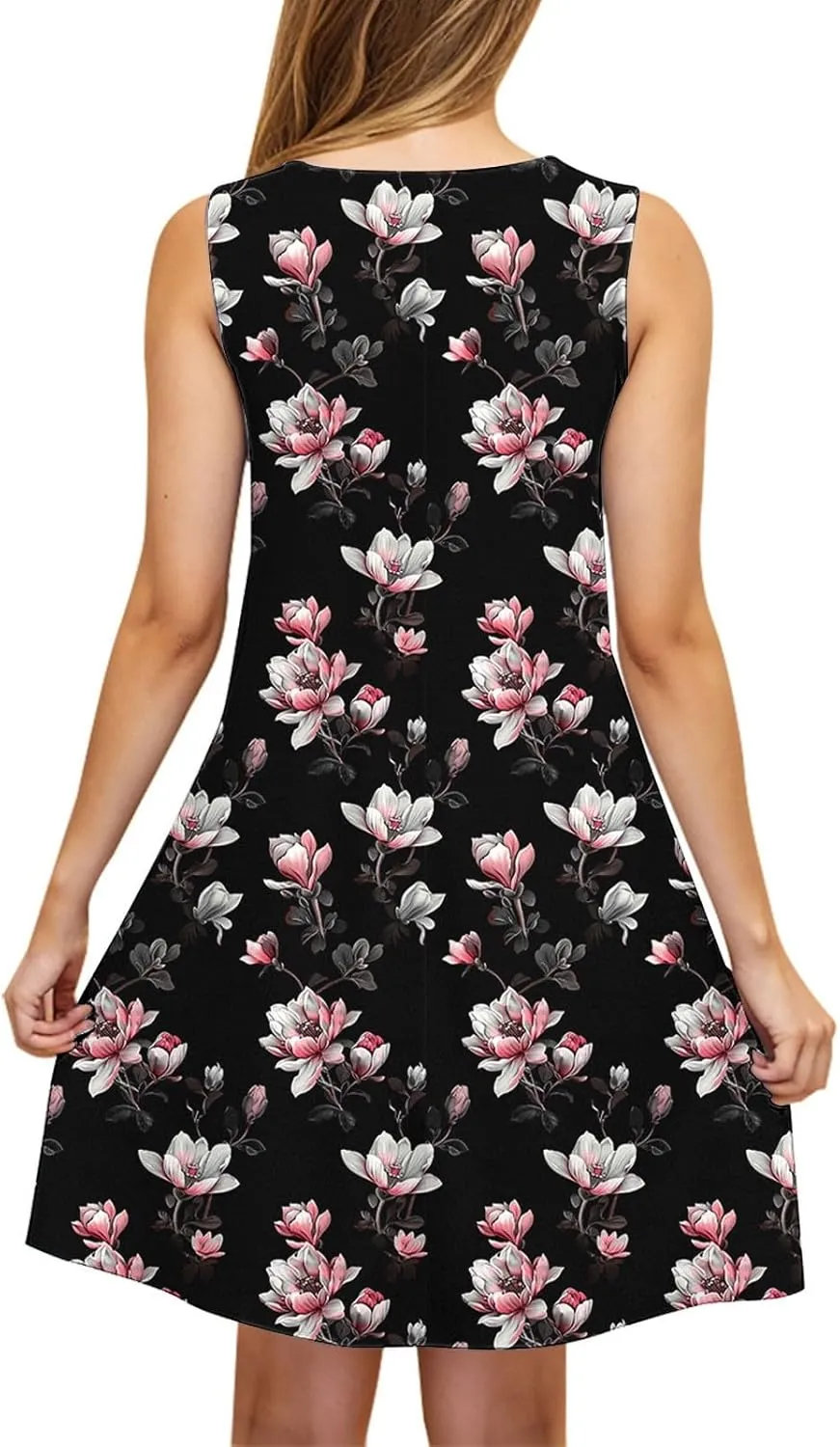 Midi Dress for Women Floral Print Sleeveless Summer Dresses Boho Flowy Casual Dress Beach Vacation Sundress