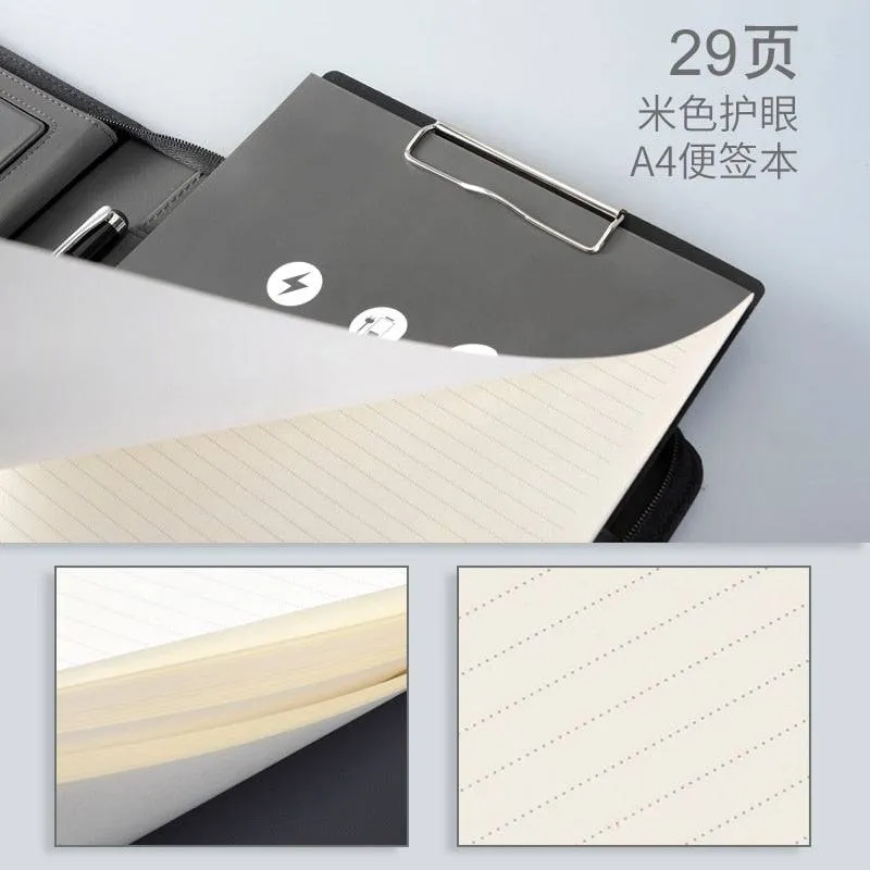 Notebook padfolio with 5000 mAh wire/wireless charging power mobile cellphone bag notepad