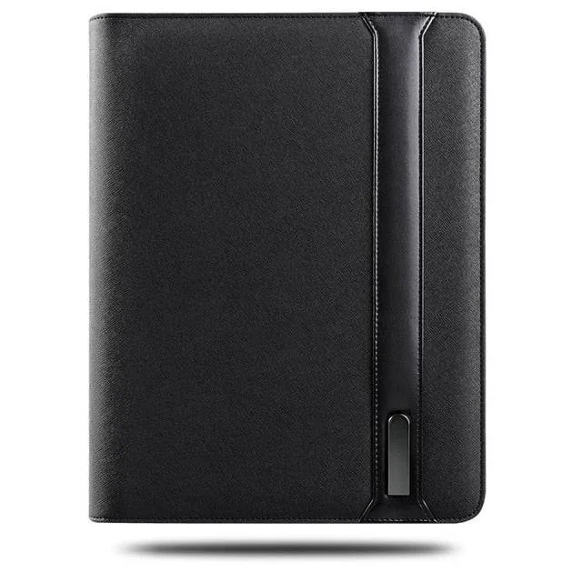 Notebook padfolio with 5000 mAh wire/wireless charging power mobile cellphone bag notepad