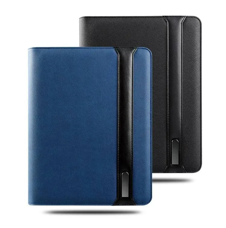 Notebook padfolio with 5000 mAh wire/wireless charging power mobile cellphone bag notepad