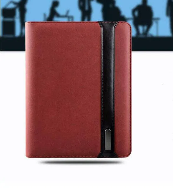 Notebook padfolio with 5000 mAh wire/wireless charging power mobile cellphone bag notepad