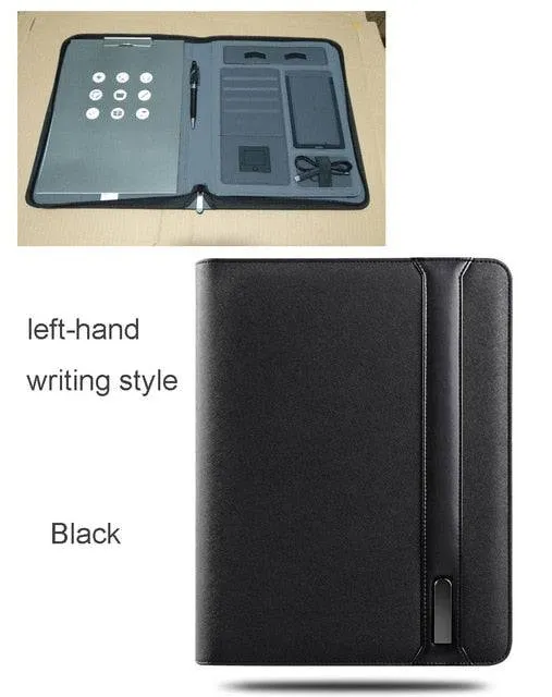 Notebook padfolio with 5000 mAh wire/wireless charging power mobile cellphone bag notepad