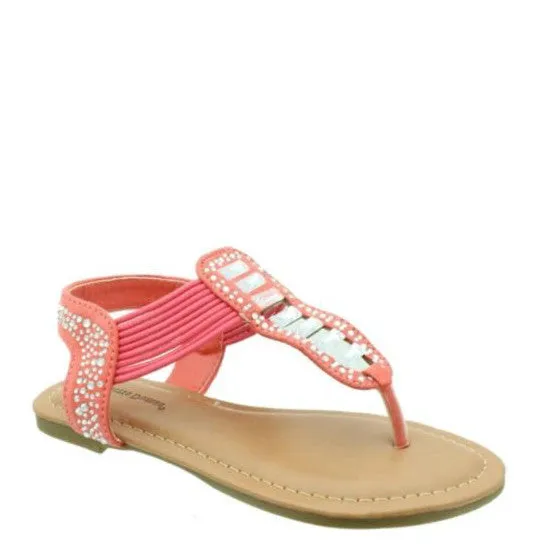 Pierre Dumas Kid's Pearl-6 Rhinestone Sandal - Coral 41515-465