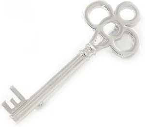 Polished Rhodium Plated Key Brooch - 60mm L