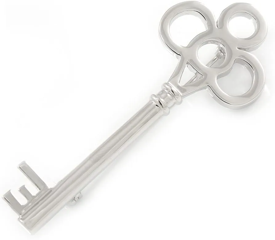 Polished Rhodium Plated Key Brooch - 60mm L