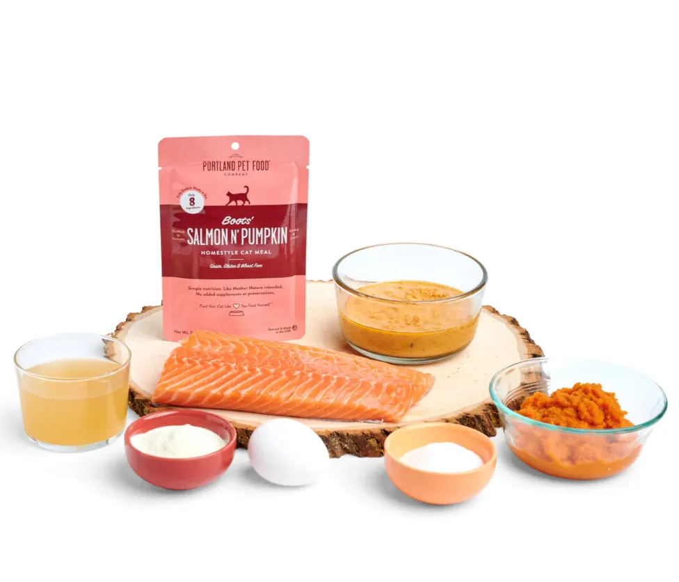 Portland Pet Food "Boots' Salmon N' Pumpkin" Homestyle Wet Cat Food Meal, 2.6 oz pouch